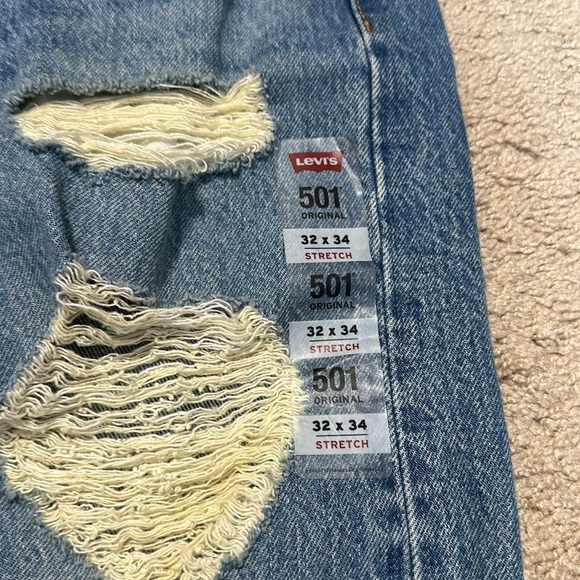 Levi’s 501 Original Straight Leg Distressed Denim Jeans 32x34 NWT - Picture 5 of 7